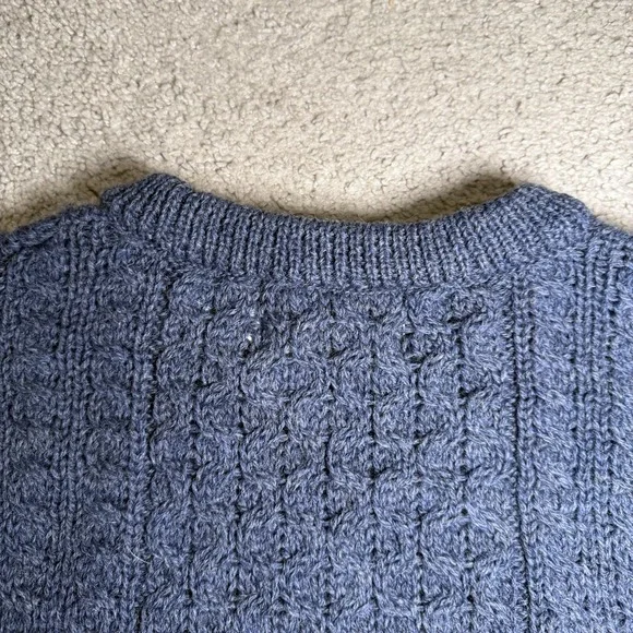 Aran Sweater Market Ireland 100% Wool Crewneck Sweater Mens XL Navy Cable Knit - Picture 4 of 8